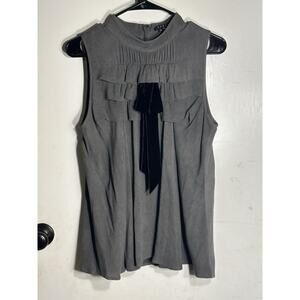 Theory Sleeveless Ruffles Top With Velvet Bow Gray SZ Medium Viscose Office Wear